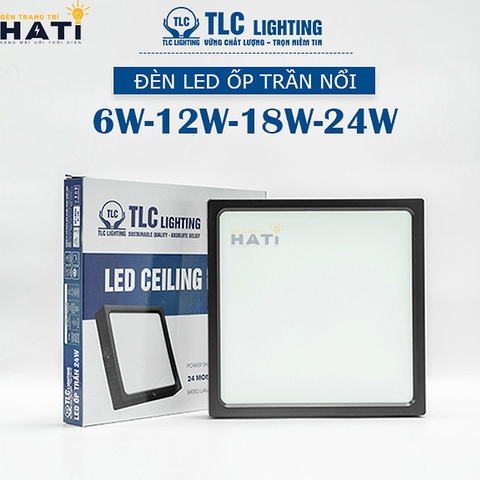 Đèn ốp nổi TLC vuông vỏ đen 6w/12w/18w/24w