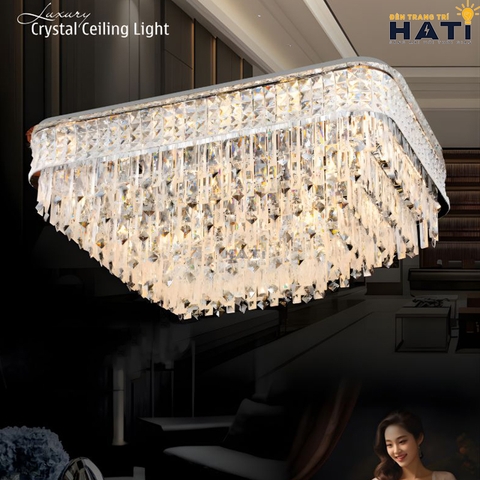 Đèn ốp trần pha lê chữ nhật Tavian