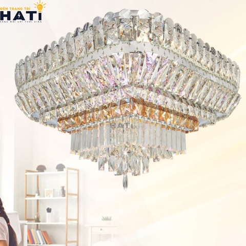 Đèn ốp trần pha lê vuông Aisha 600mm