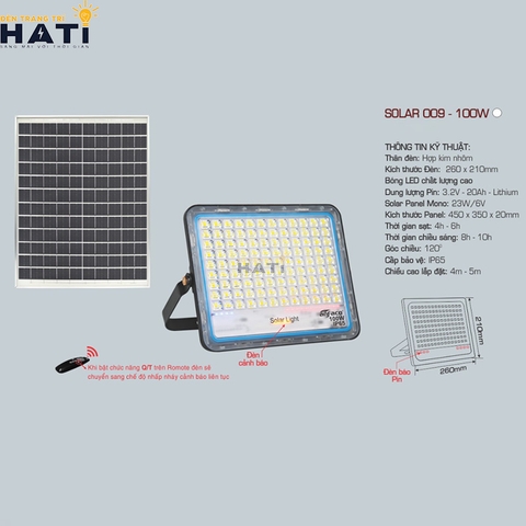Đèn pha năng lượng mặt trời Anfaco SOLAR 009 100w - 200w