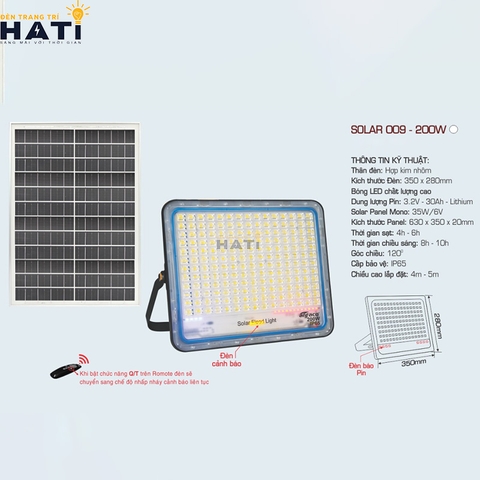 Đèn pha năng lượng mặt trời Anfaco SOLAR 009 100w - 200w