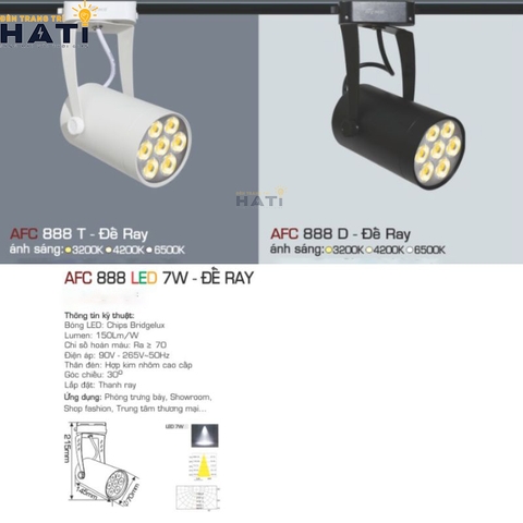 Đèn rọi ray Anfaco AFC 888 màu trắng - đen 7w  - 12w