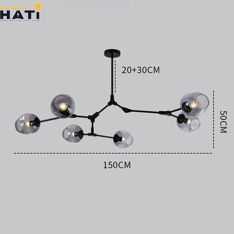 Đèn thả ngang Nira 6 tay thân đen
