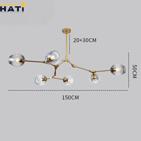 Đèn thả ngang Nira 6 tay thân vàng