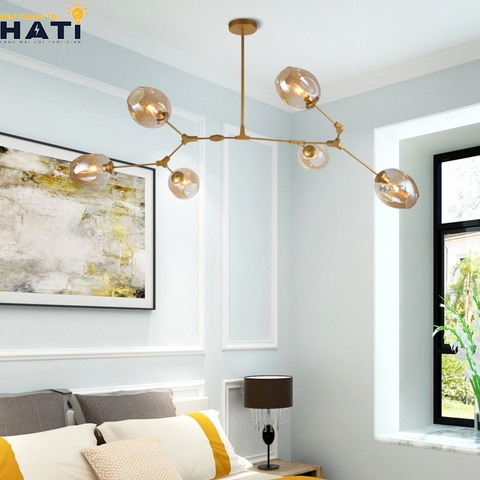 Đèn thả ngang Nira 6 tay thân vàng