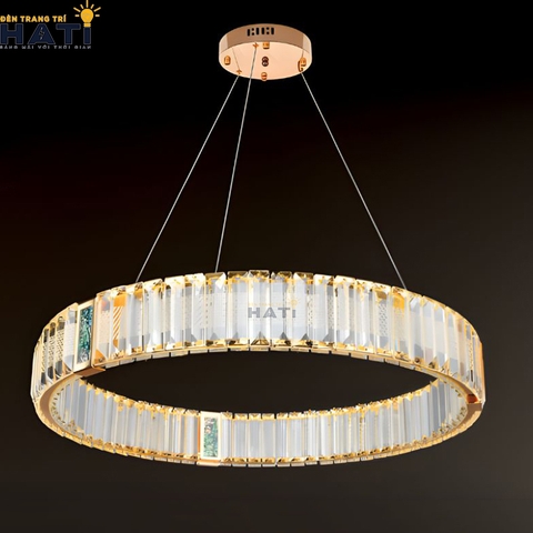 Đèn thả pha lê Cassian 1 vòng hiện đại với thiết kế tinh gọn cùng pha lê lấp lánh, phù hợp trang trí bàn ăn, phòng khách hoặc căn hộ cao cấp