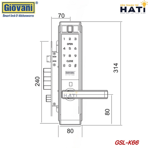 Khóa vân tay cửa gỗ Giovani GSL-K66 màu vàng