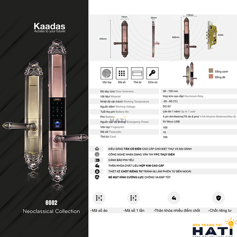 Khóa vân tay cổ điển Kaadas 6002