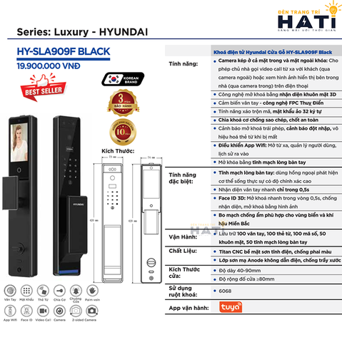 Khóa thông minh Hyundai cửa gỗ HY-SLA909F BLACK