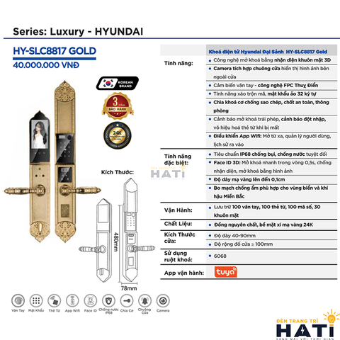 Khóa thông minh Hyundai Đại Sảnh HY-SLC8817 Gold