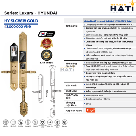 Khóa thông minh Hyundai Đại Sảnh HY-SLC8818 Gold