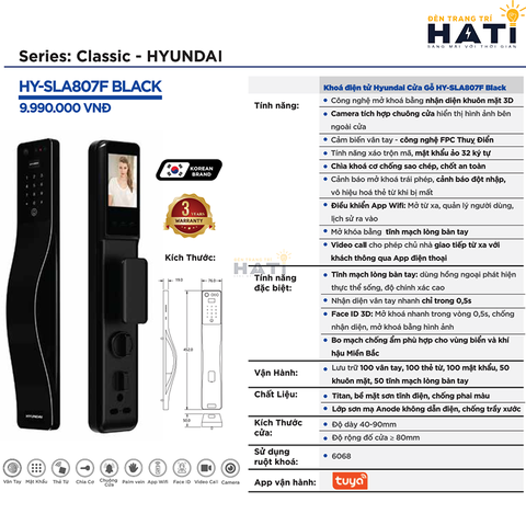 Khóa thông minh Hyundai cửa gỗ HY-SLA807F Black