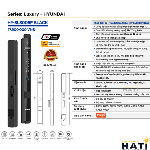 Khóa thông minh Hyundai cửa nhôm HY-SLS005F Black