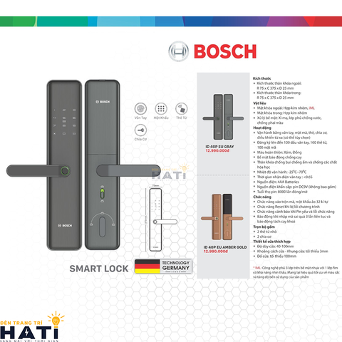 Khóa vân tay Bosch ID40 màu xám
