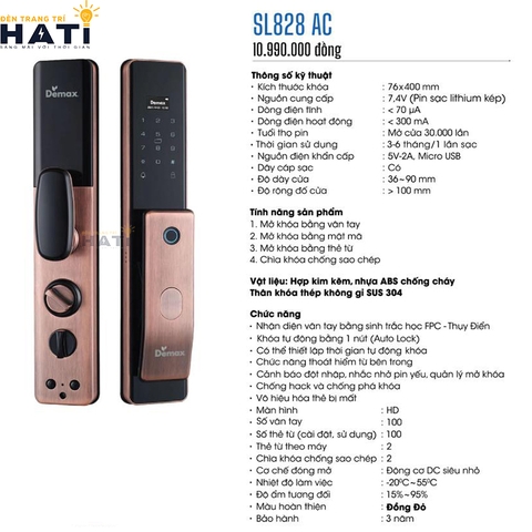 Khoá vân tay cửa gỗ Demax SL828