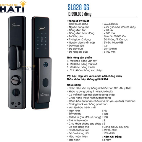 Khoá vân tay cửa gỗ Demax SL828