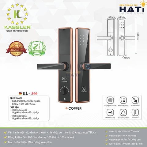 Khóa vân tay cửa gỗ Kassler KL-566 App