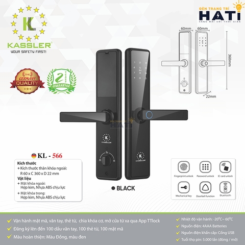 Khóa vân tay cửa gỗ Kassler KL-566 App