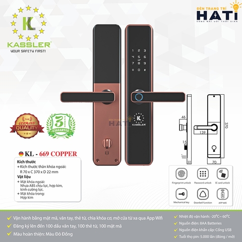 Khóa vân tay cửa gỗ Kassler KL-696