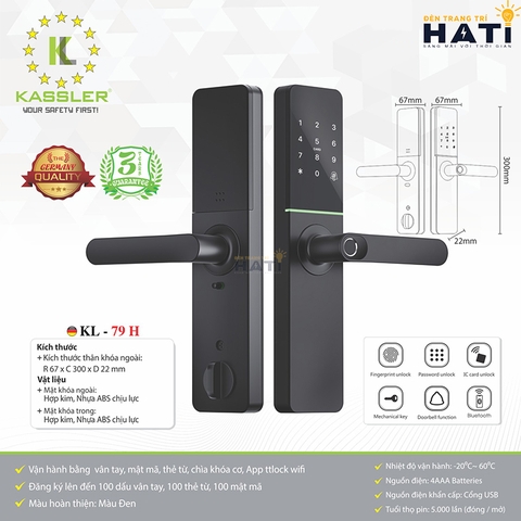 Khóa vân tay cửa gỗ Kassler.KL-79 H