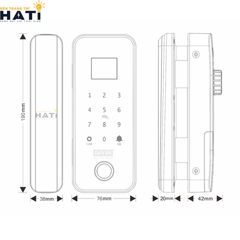 Khóa vân tay cửa kính Giovani GSL-G1B