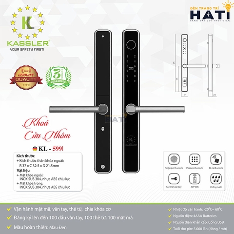 Khóa vân tay cửa nhôm Kassler KL-599I