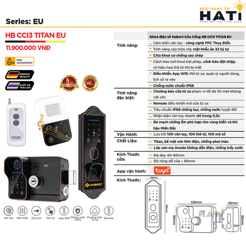 Khóa vân tay Hubert cửa cổng CC13 TITAN EU
