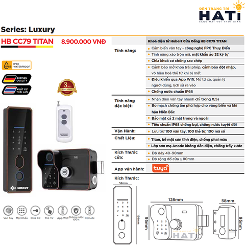 Khóa vân tay Hubert cửa cổng CC79 TITAN