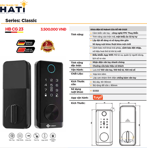Khóa vân tay Hubert cửa gỗ CG23