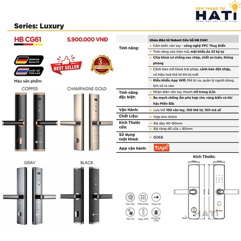 Khóa vân tay Hubert cửa gỗ CG61