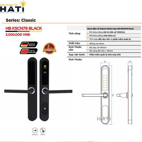 Khóa vân tay Hubert cửa khách sạn KSCN79 BLACK