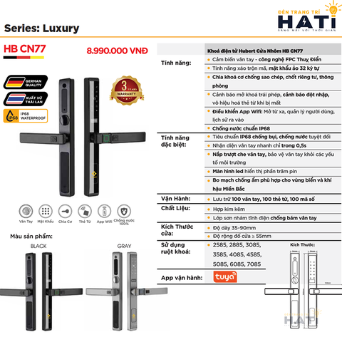 Khóa vân tay Hubert cửa nhôm CN77