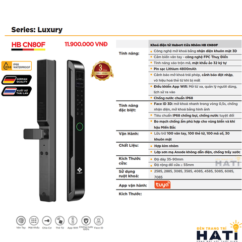 Khóa vân tay Hubert cửa nhôm CN80F