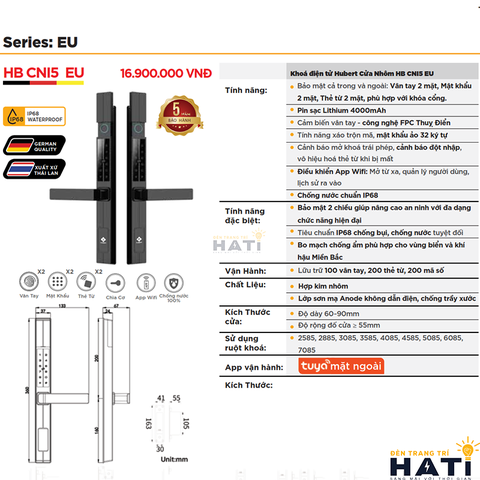 Khóa vân tay Hubert cửa nhôm CNI5 EU