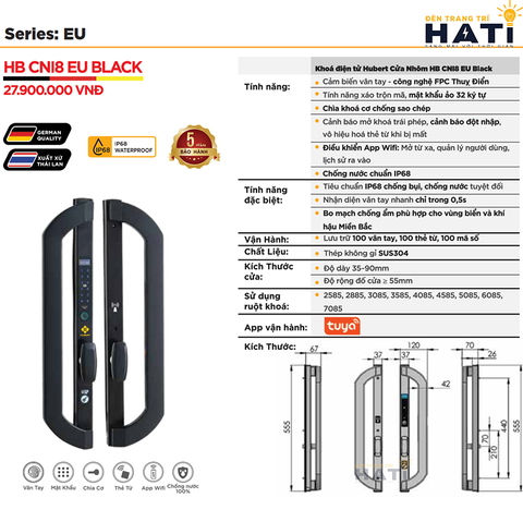 Khóa vân tay Hubert cửa nhôm CNI8 EU BLACK