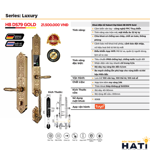 Khóa vân tay Hubert đại sảnh DS79 GOLD