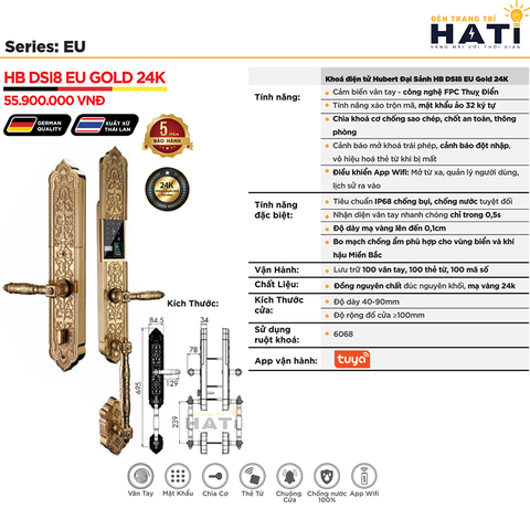 Khóa vân tay Hubert đại sảnh DSI8 EU GOLD 24K