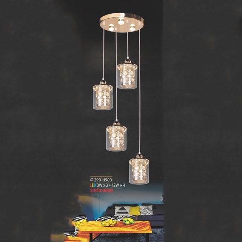 Đèn thả 4 led chao 2 lớp, họa tiết bánh răng