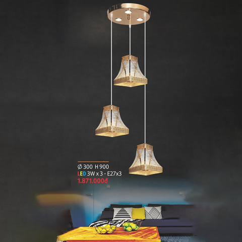Đèn thả 3 hình chóp cụt tứ giác