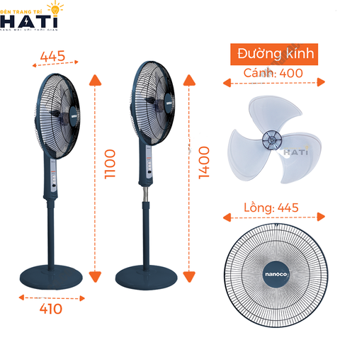 Quạt đứng Nanoco NSF1601G-B màu xanh