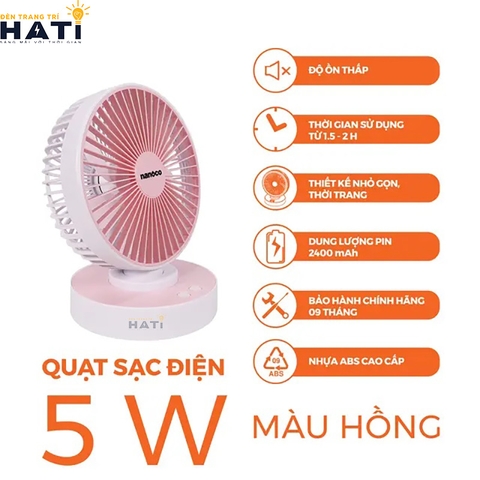 Quạt sạc Nanoco NRF6215P màu hồng