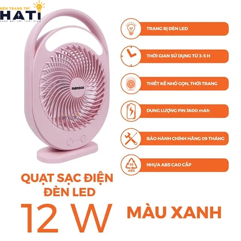 Quạt sạc Nanoco NRF6310P màu hồng