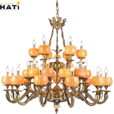 Đèn chùm đồng Linker 30 tay chao đá