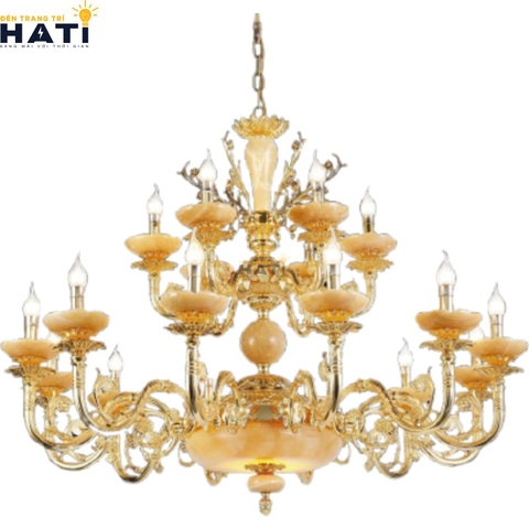 Đèn chùm đồng cổ điển Relova 18 tay ngọc cao cấp