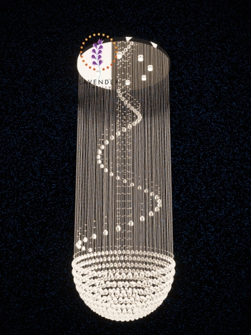 Đèn chùm thả mâm pha lê cầu tròn xoắn ốc ngược