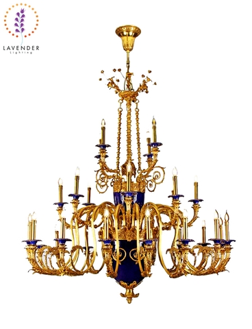 TH1216.26 - Đèn đồng tân cổ điển 38 tay nến phối xanh đậm cao cấp