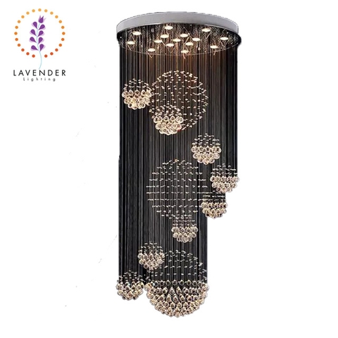 Đèn chùm thả mâm pha lê cầu xoắn ốc cao cấp