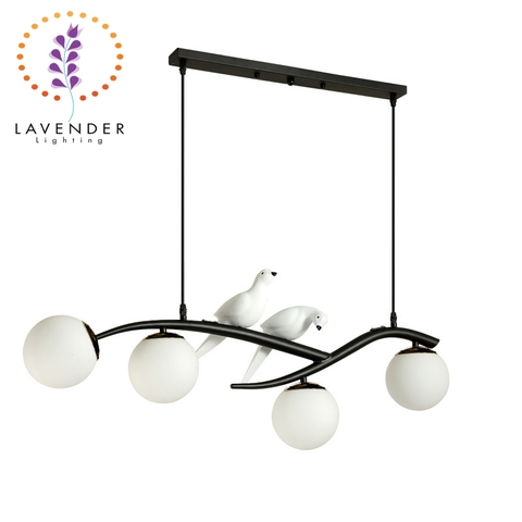 Đèn bàn ăn Nordic đôi chim, 04 chao thủy tinh