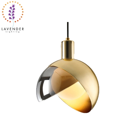 Đèn thả bán cầu bán thủy tinh chao mạ đồng