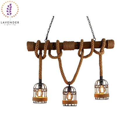 Đèn thả dây thừng vintage lồng chim TH445